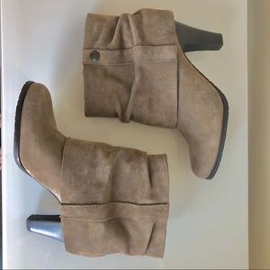 BCBG Paris Beige Suede Leather Cuffed Ankle Boot